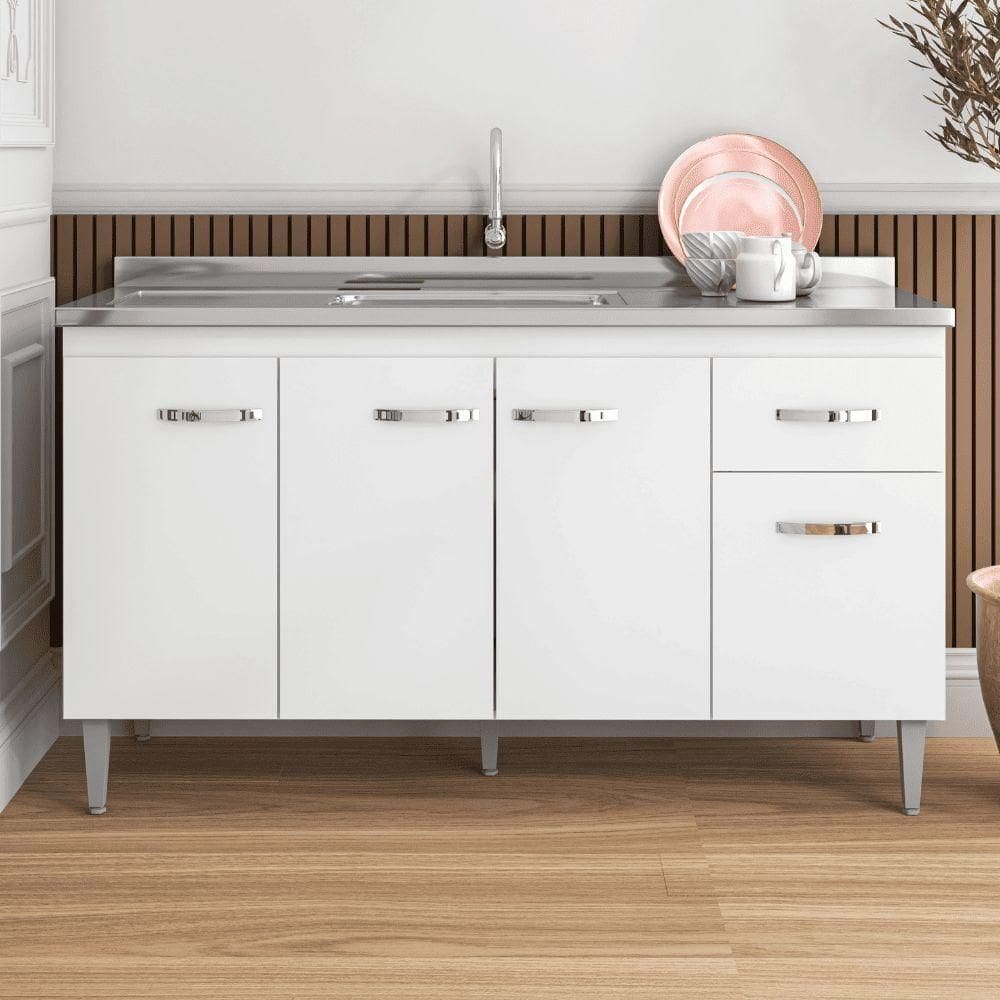 Balcão Gabinete De Pia Cozinha Multiuso 150cm Sem Tampo Gabriela Branco- Mabe Magazine