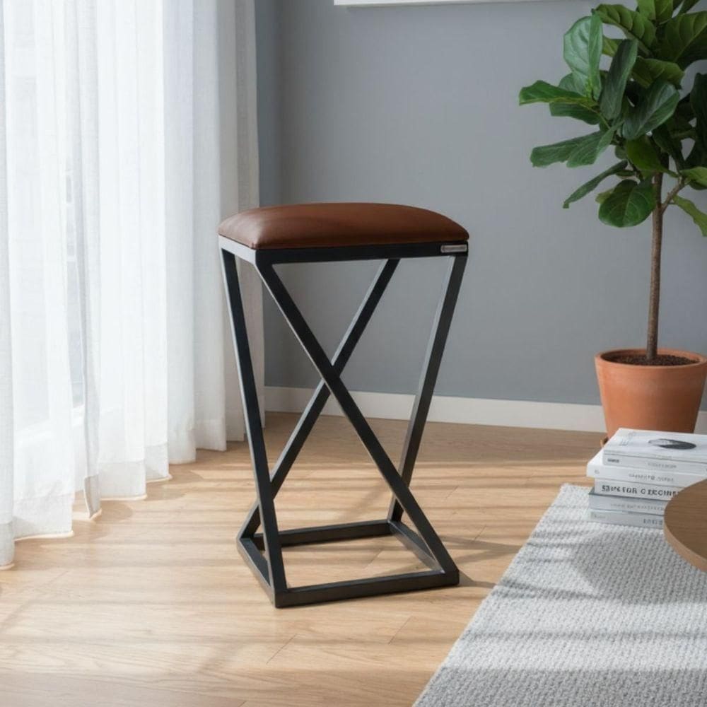 Banqueta Baixa Banco Cozinha Americana Bar Ferro Z Marrom