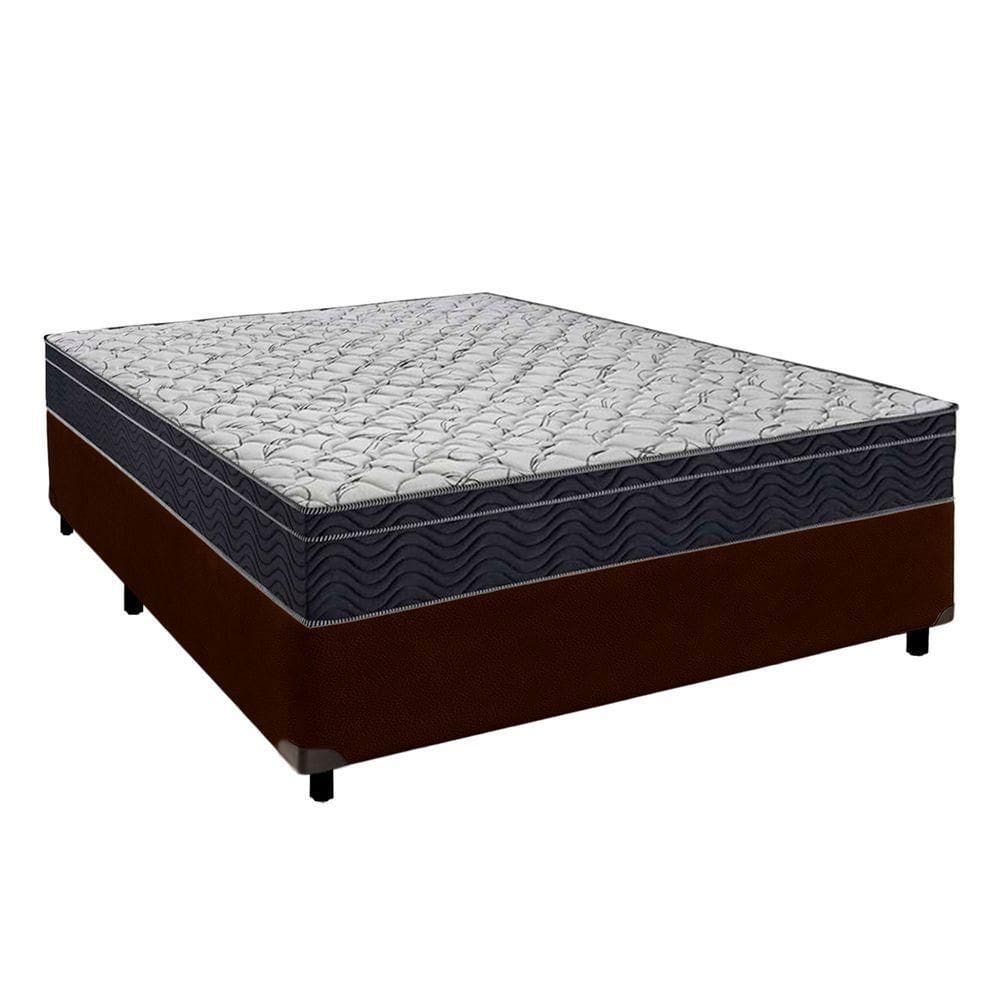 Cama Box Azul + Colchão Casal Airtech 150 Ortobom