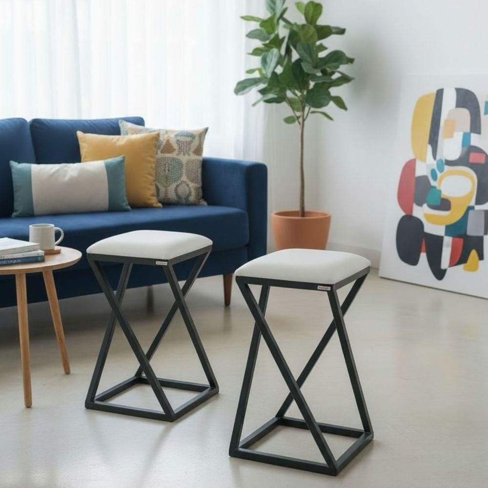 Conjunto 2 Banquetas Gourmet Baixa Quadrada Cozinha Casa Bar Ferro Branco