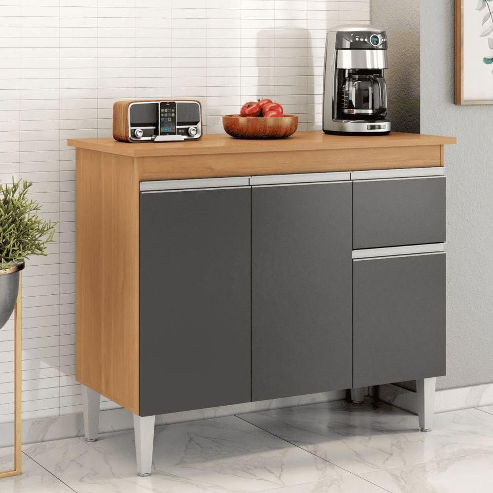 Balcão Gabinete De Pia Para Cozinha Sem Tampo 100cm Tatiane Amêndoa/preto- Mabe Magazine