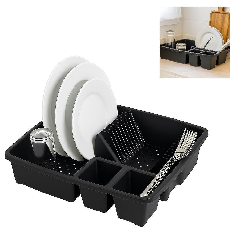 Escorredor De Louças 9 Pratos Com Porta Talheres E Copos Preto Compacto Para Pia