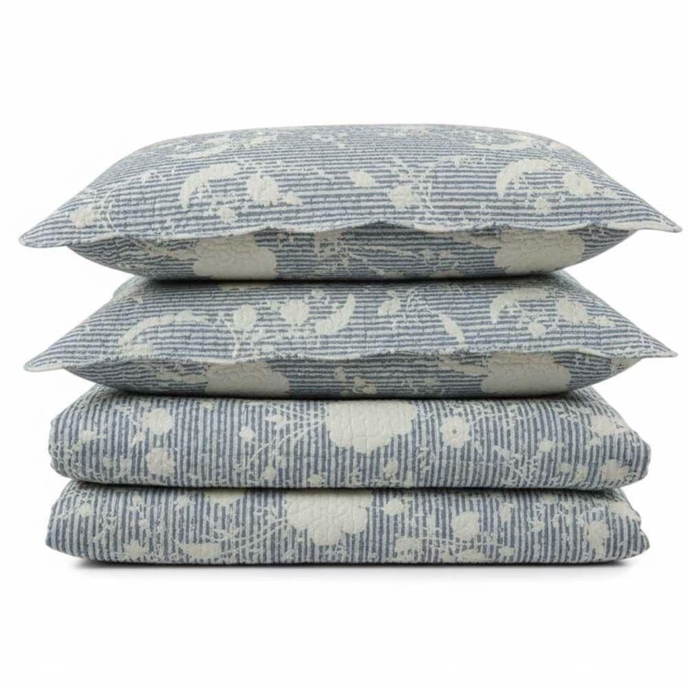 Kit Cobre Leito Colcha Magnus Solteiro 2 Peças Dupla Face Estampado Floral - Azul - 100% Poliéster