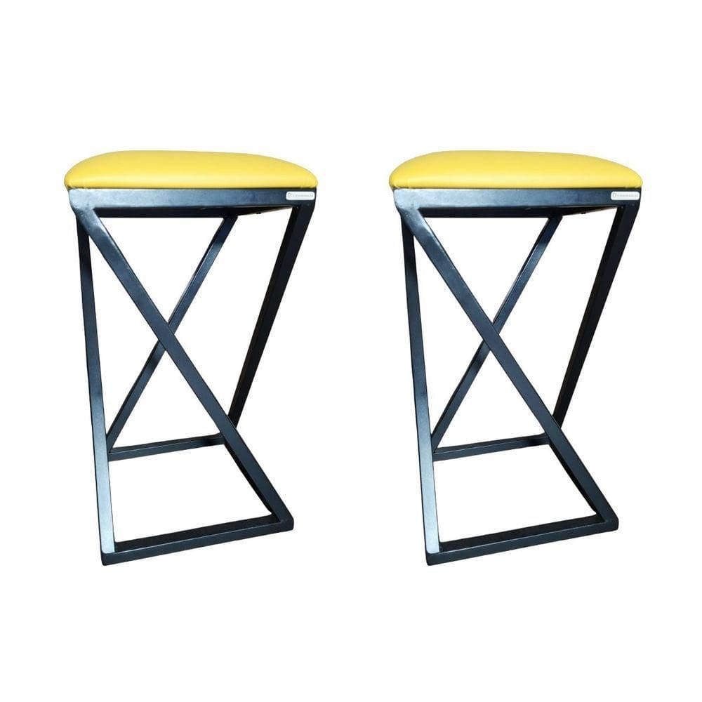 Kit 2 Banquetas Gourmet Baixa Quadrada Cozinha Casa Bar Ferro Amarelo