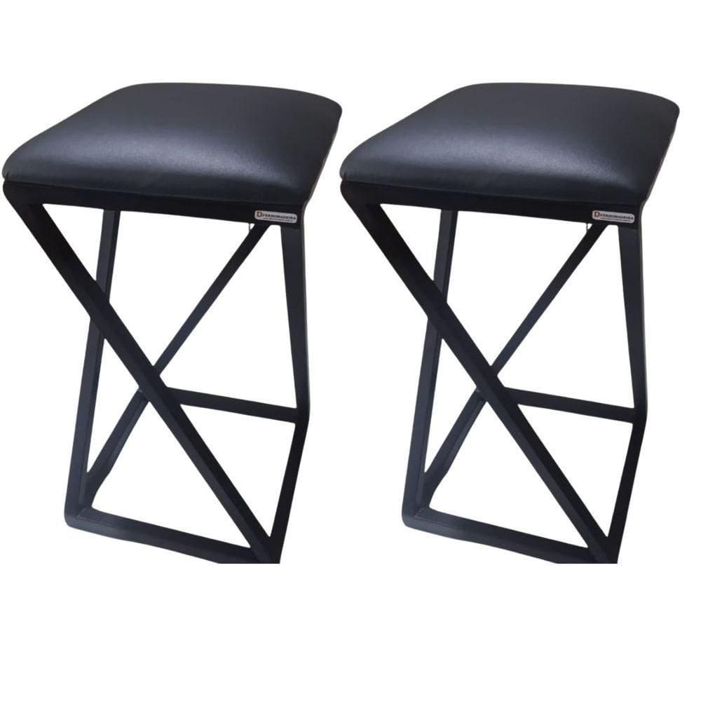 Conjunto 2 Banquinhos De Aço E Corino Banqueta Preto