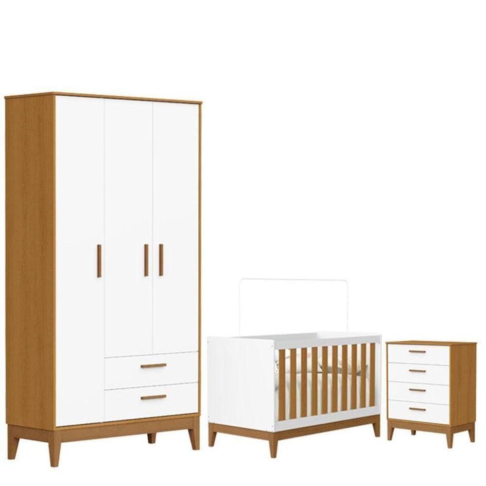 Quarto De Bebê Flip Com Cômoda Gaveteiro Branco Acetinado Savana - Reller