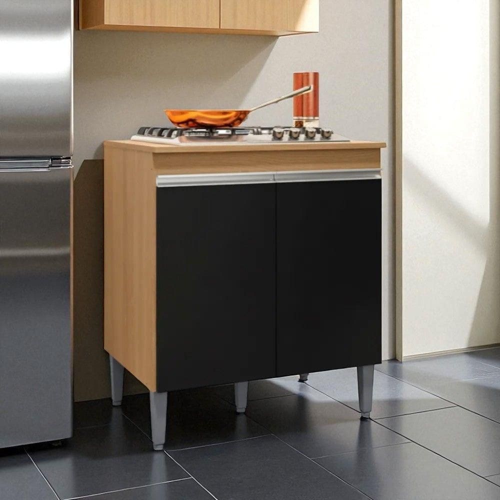 Balcão Armário De Cozinha Multiuso Para Cooktop Com Tampo 4 Ou 5 Bocas Andréia Amêndoa/preto- Mabe Magazine