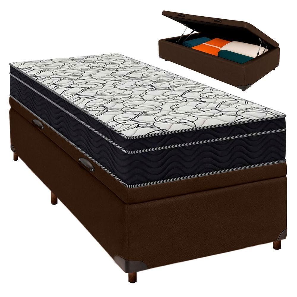 Cama Box Bau Azul + Colchão Solteiro Airtech 150 Ortobom