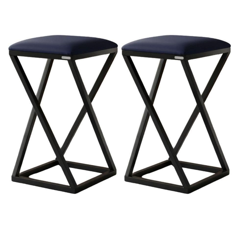 2 Banquetas Industrial Estofado E Metalon Azul