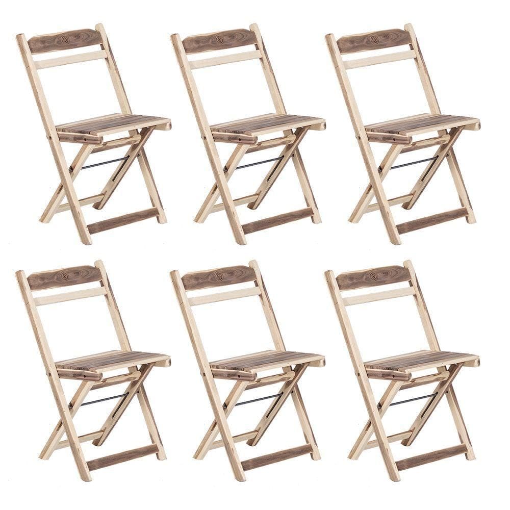 Kit 6 Cadeiras Dobrável Madeira Maciça Ypê Perfeita Para Ambientes Externos E Cobertos Natural