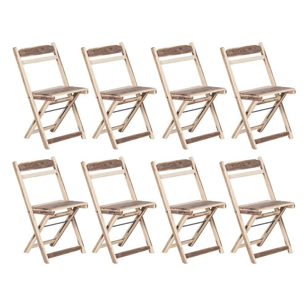 Kit 8 Cadeiras Dobrável Madeira Maciça Ypê Perfeita Para Ambientes Externos E Cobertos Natural