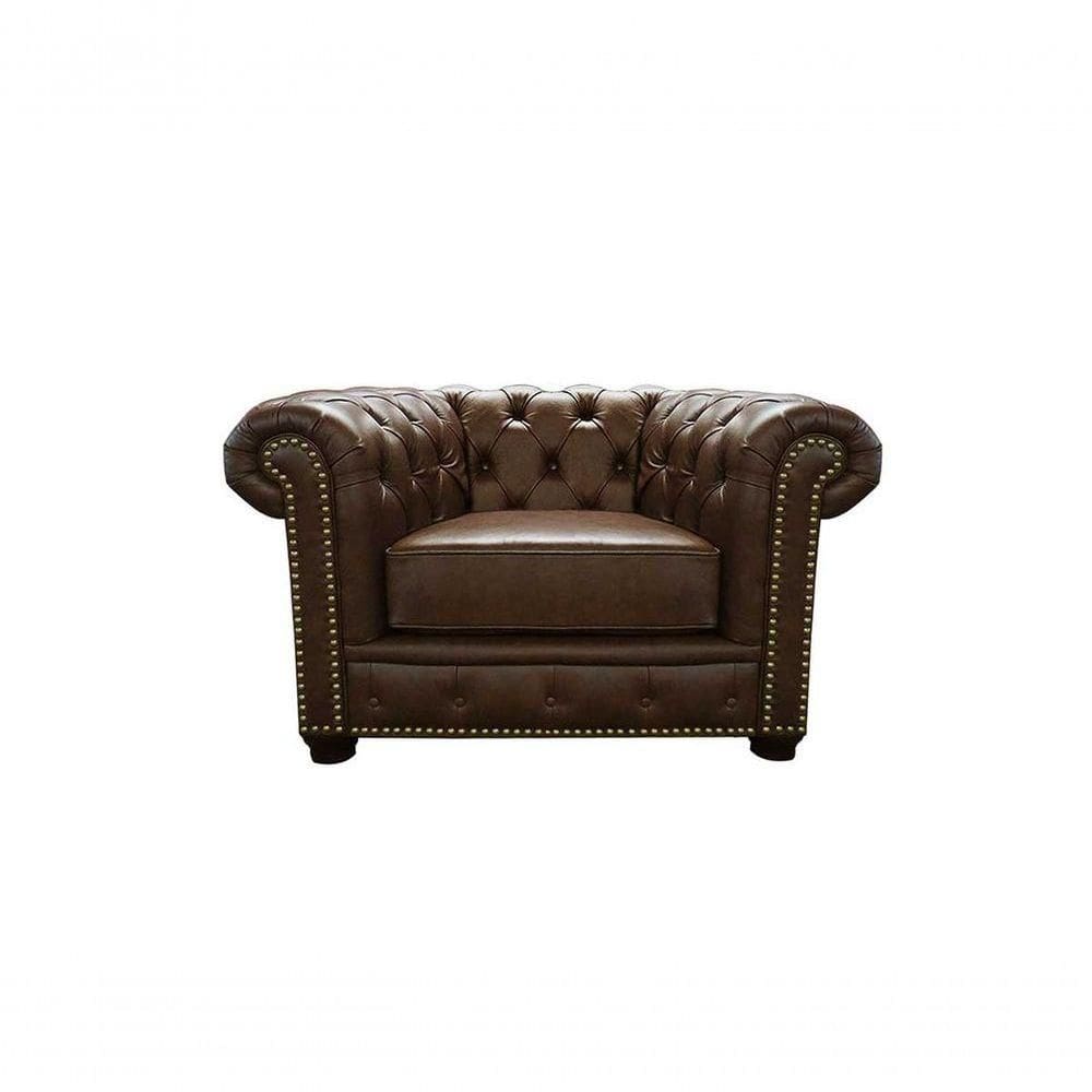 Poltrona Chesterfield De Couro Marrom Bicolor