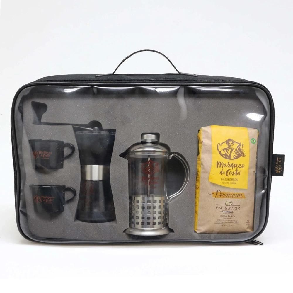 Kit Prensa Francesa + Moinho Vidro + Café 500g + Bolsa