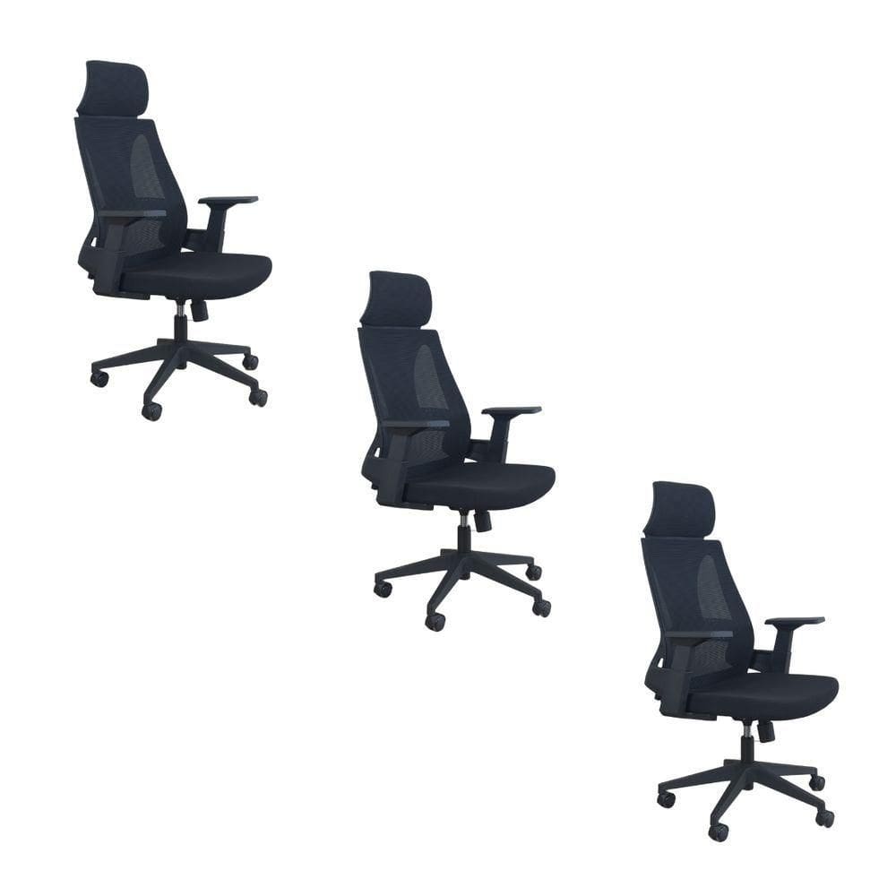 Kit 3 Cadeiras Presidente Oficial Comfort Elite