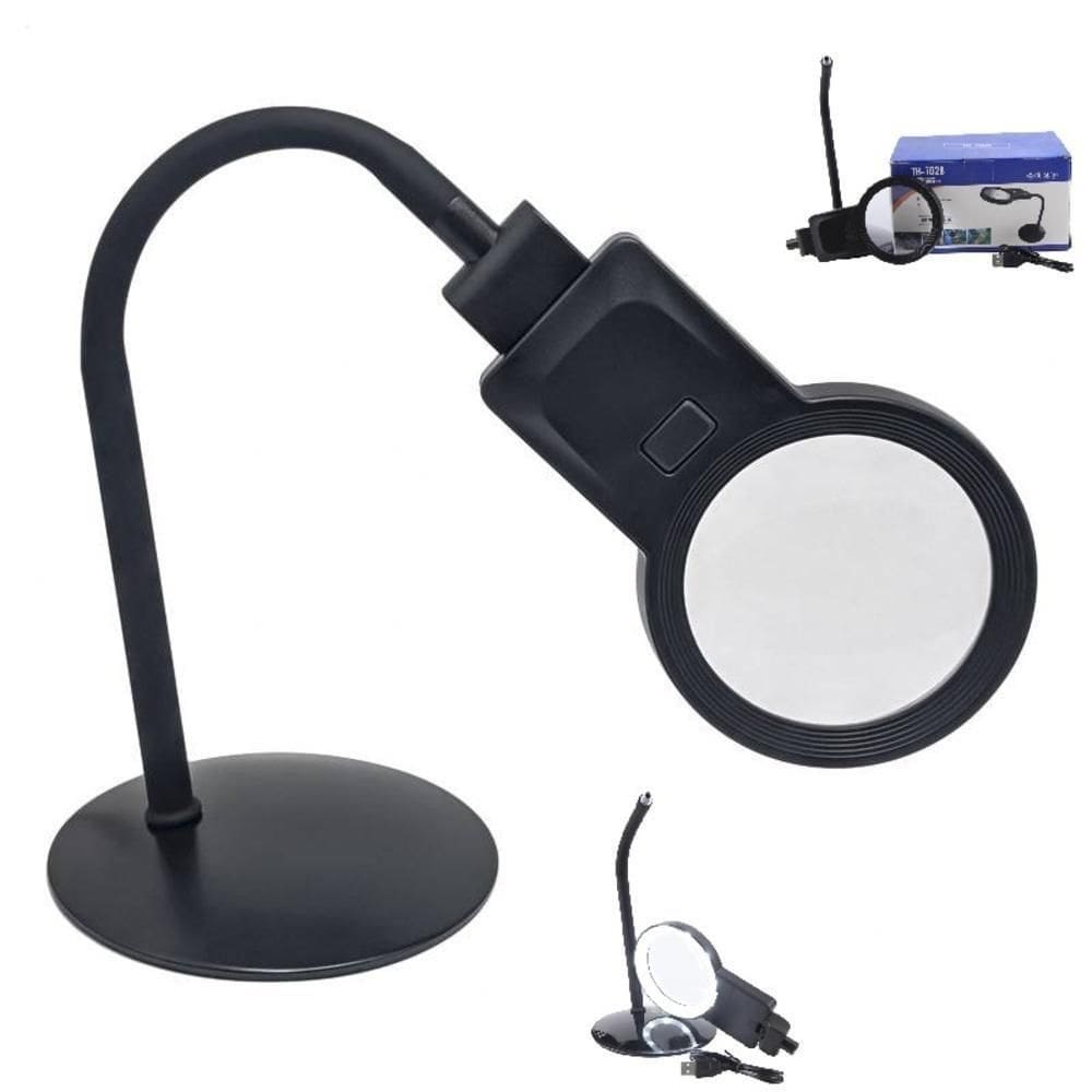 Lupa De Bancada Com Iluminação Led Bifocal – 10 Leds, Aumento 3x E 4,5x, Modelo Th-7028