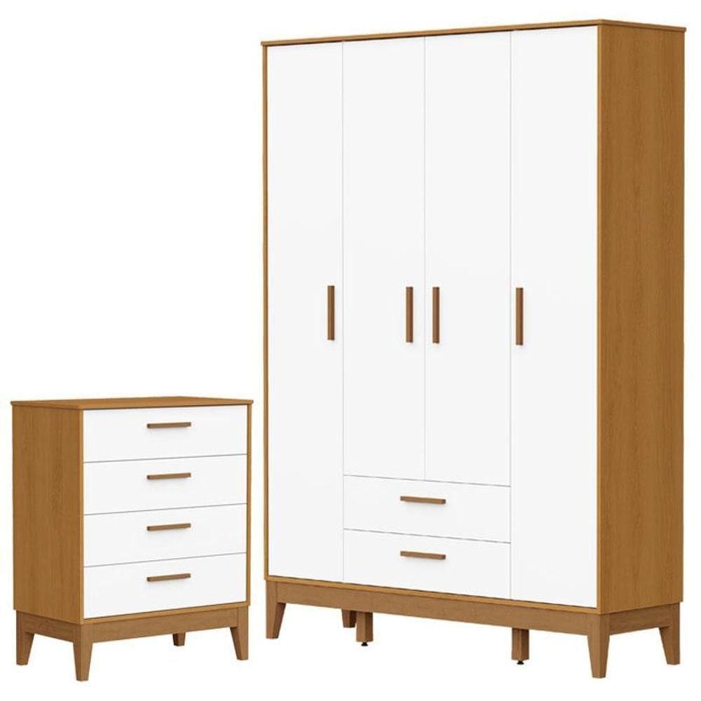 Guarda Roupa Infantil Flip 4 Portas Com Cômoda Gaveteiro Infantil Flip Branco Acetinado Savana - Reller