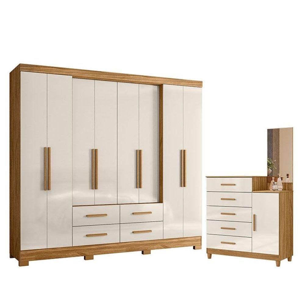 Guarda Roupa Casal San Lorenzo E Cômoda Lisboa Freijó Off White - Moval