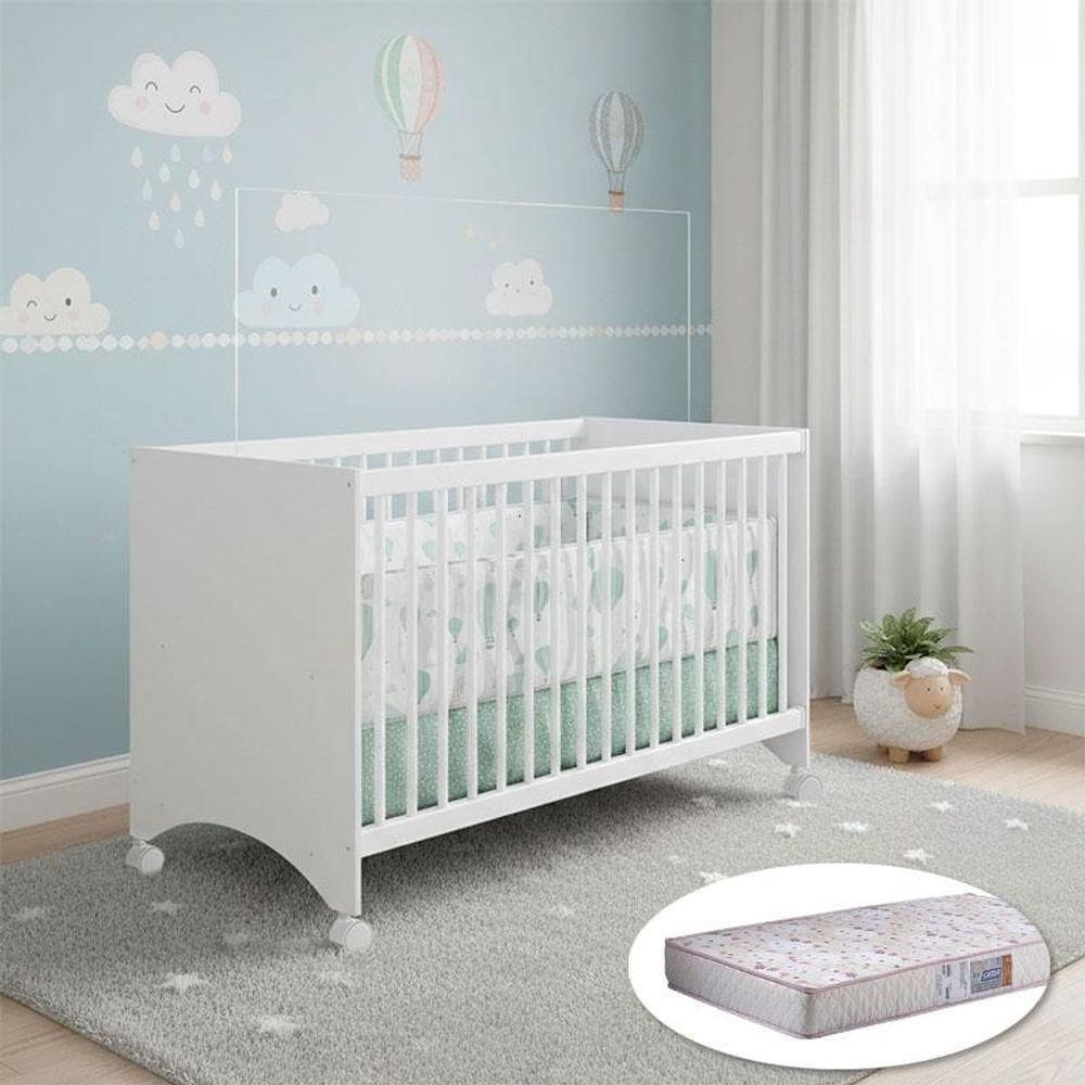 Berço Gutti Ambiente Branco Brilho Com Colchão Gazin - Móveis Estrela