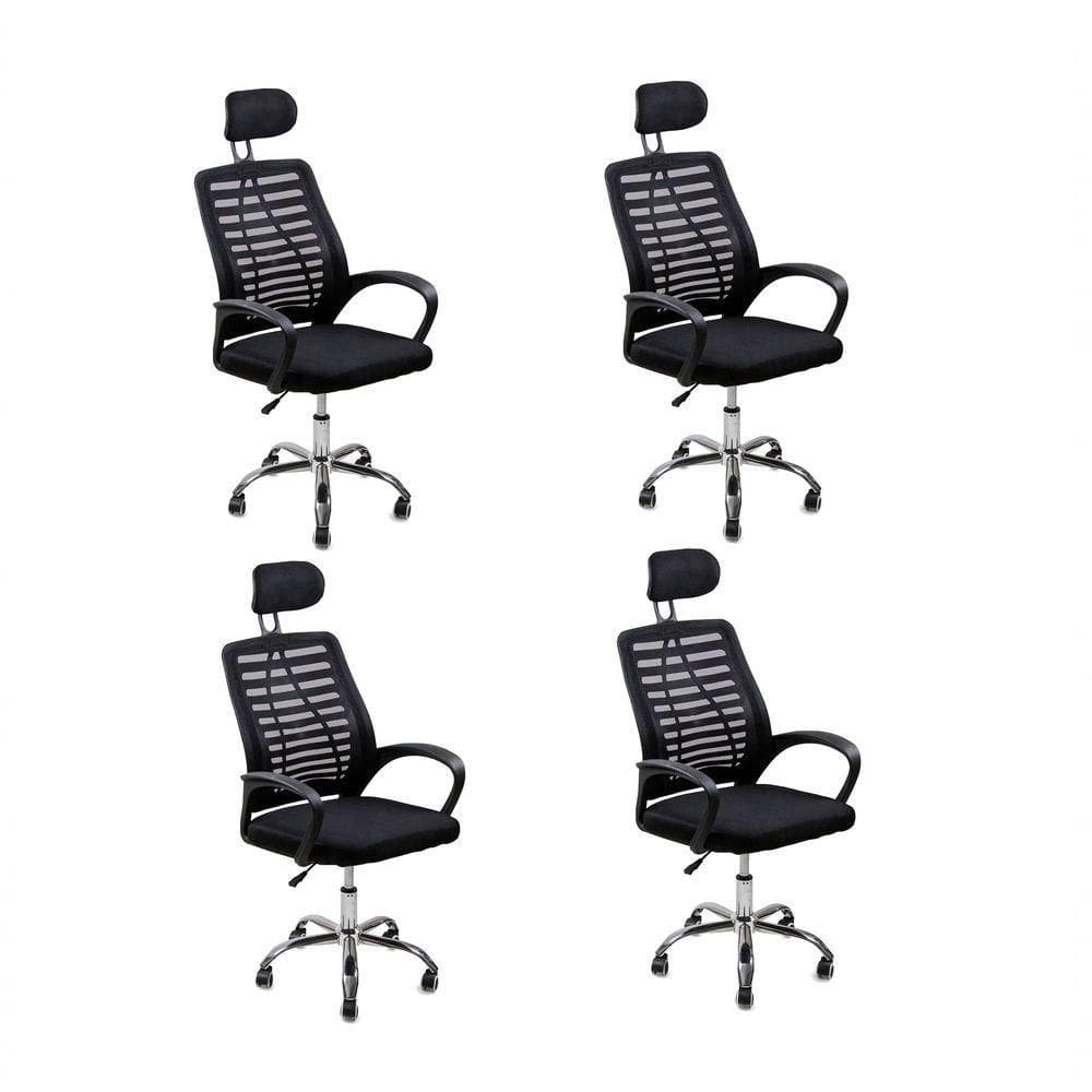 Kit 4 Cadeiras Escritório Diretor Tela Mesh Com Encosto De Cabeça Preto