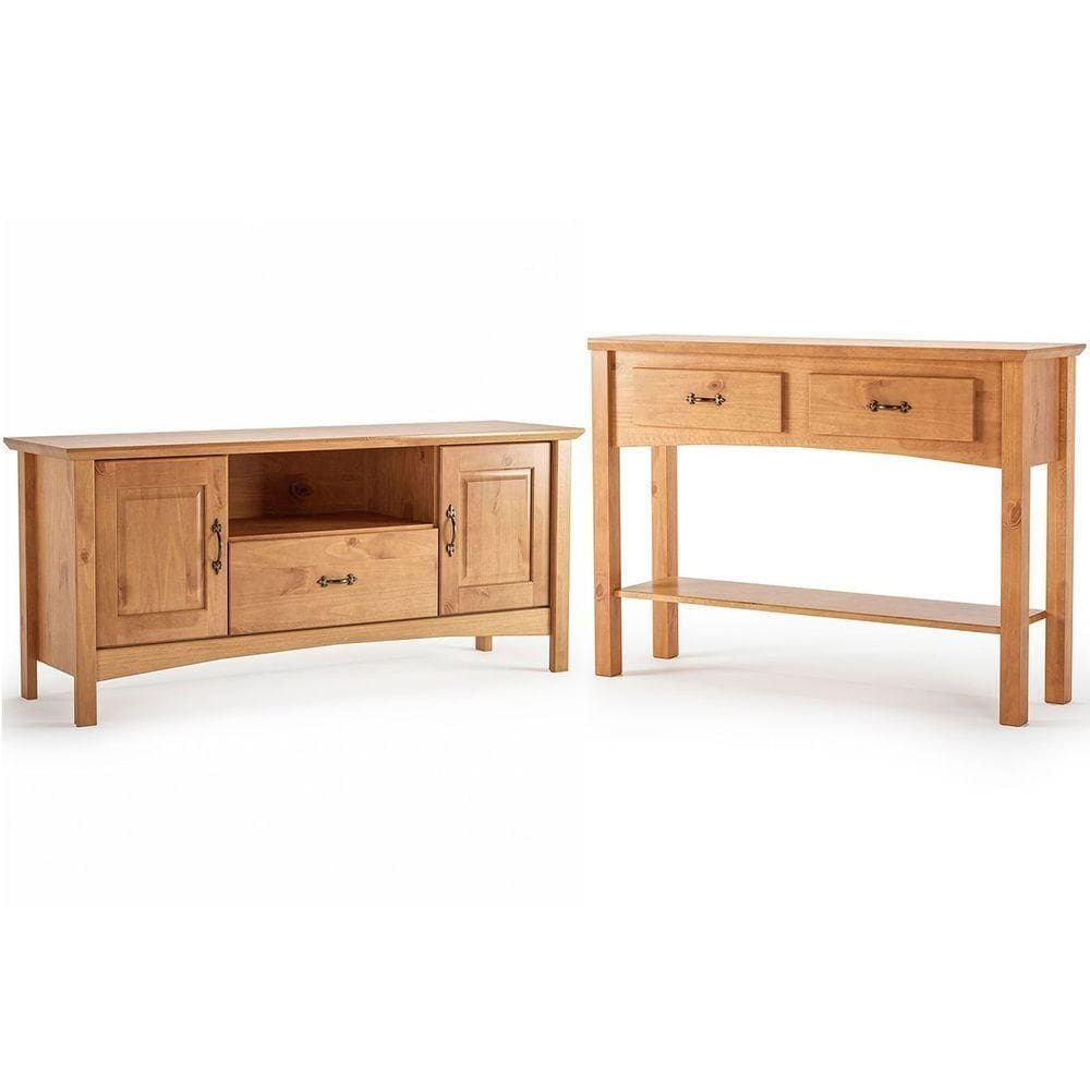 Kit Rack Para Tv De Até 60” E Aparador 100% Madeira Ballena Carvalho