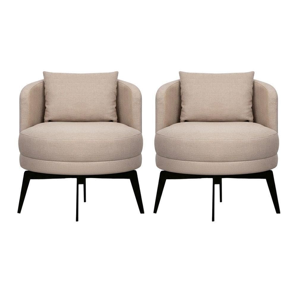 Kit 2 Poltronas Decorativas Giratórias Cora Em Linho Misto Bege