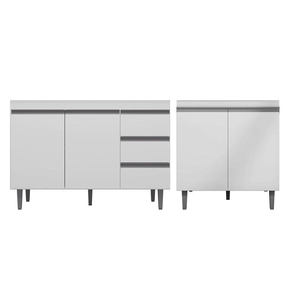 Balcão Gabinete Pia Andréia Sem Tampo 120cm E Armário Para Cooktop 02 Portas Branco - Abmaza
