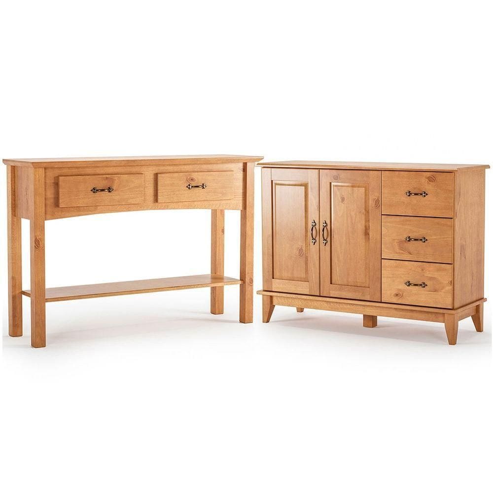 Kit Balcão Buffet 2 Portas E Aparador 100% Madeira Rústica Mirella Carvalho