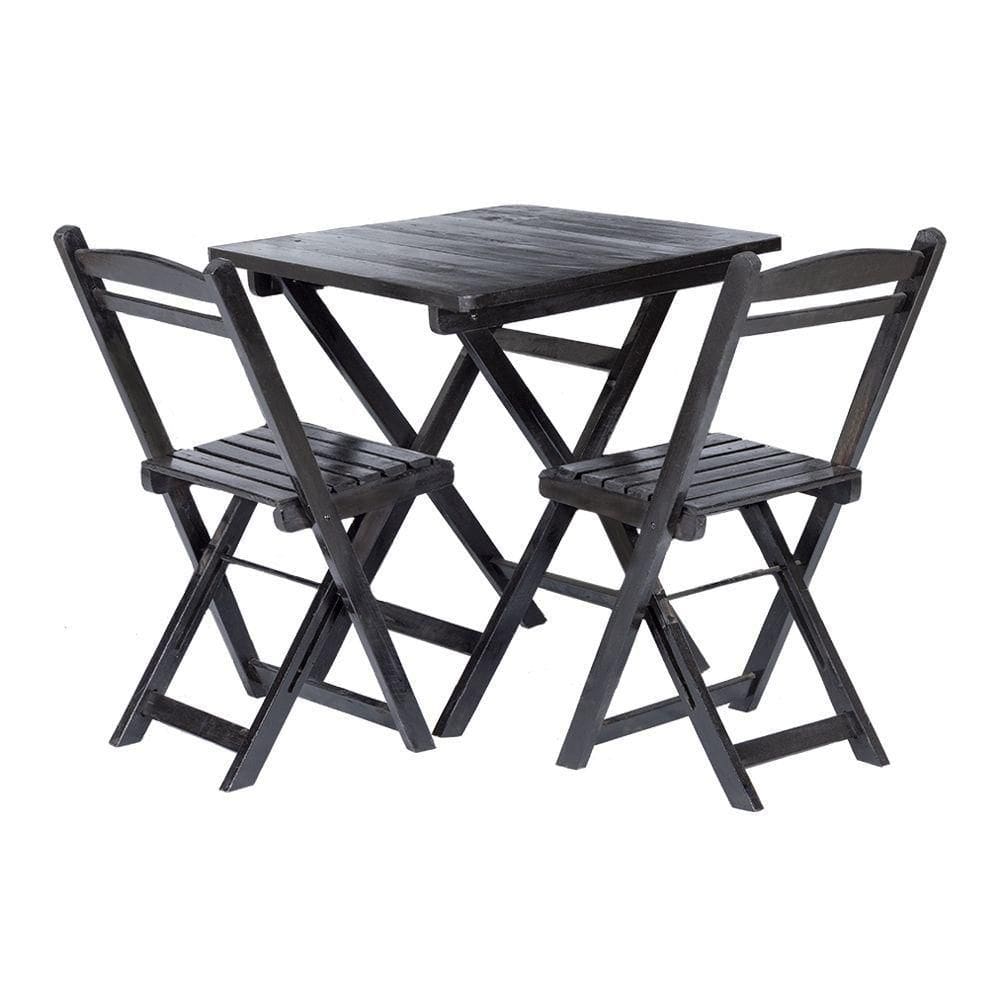 Conjunto Mesa Dobrável Com 2 Cadeiras 100% Madeira De Lei Ypê Preto