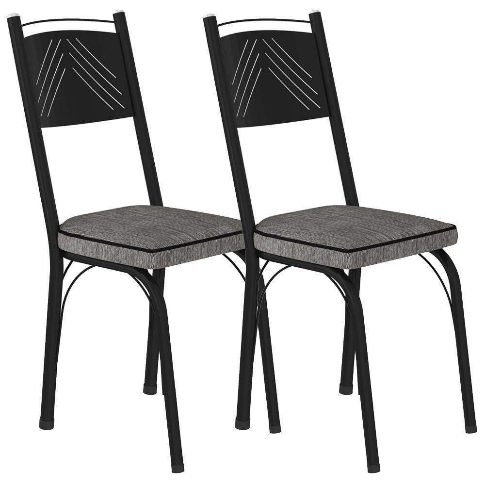 Kit 2 Cadeiras Tubular Europa 151 Preto Assento Grafiato Artef Grafiato