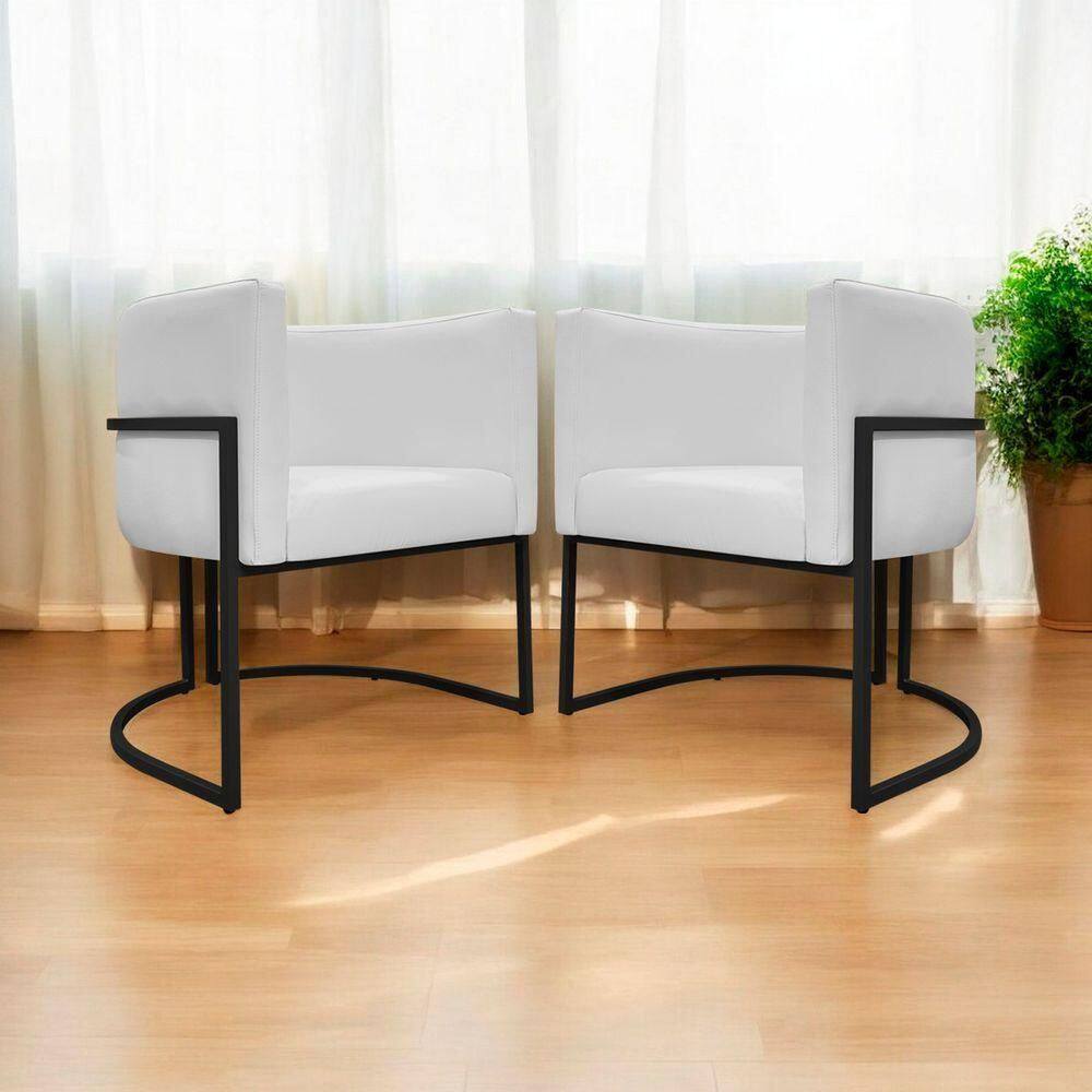 Kit 2 Poltronas Recepção Luna Base De Ferro Preta - Branco Corino