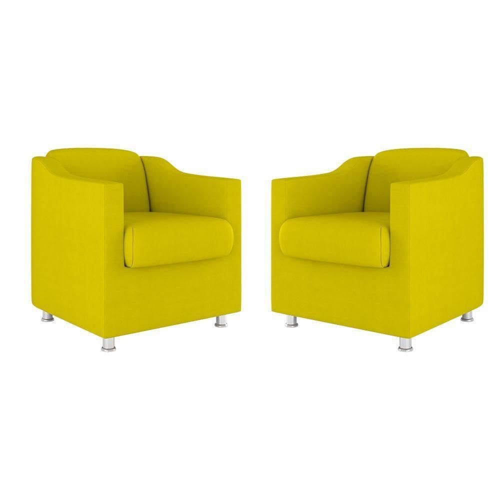 Kit 02 Cadeiras Poltronas Decorativas Recepção Clinica Suede Cor:amarelo