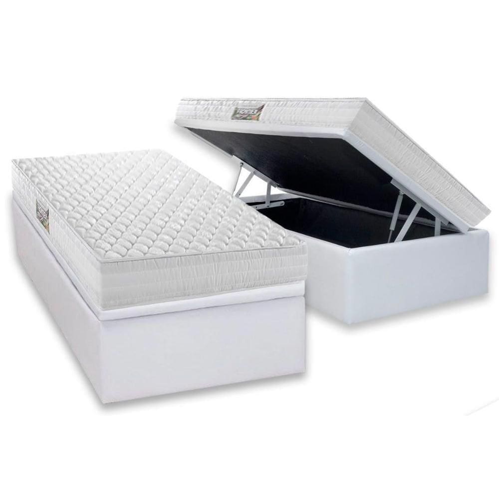 Cama Box Baú Solteiro: Colchão Ortopédico Herval Ag65 Frontier + Base Crc Linhão White (88x188)