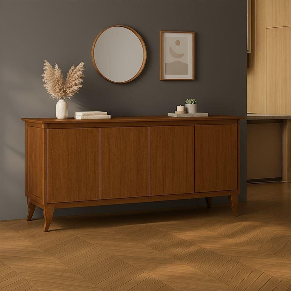 Buffet De Madeira Maciça Aparador Monterrey 4 Portas Castanho