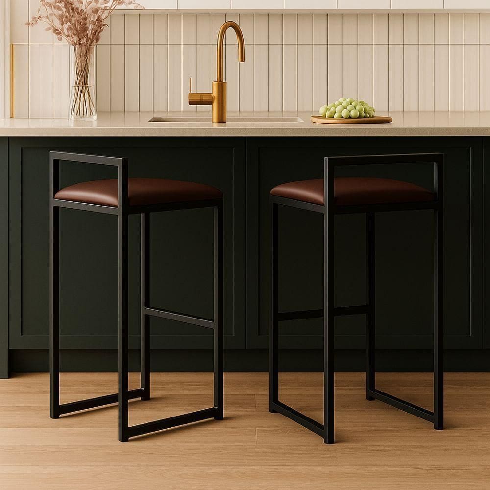 Kit 2 Banqueta Alta Cozinha Balcão Gourmet Bar Corino Bancos Cor:marrom