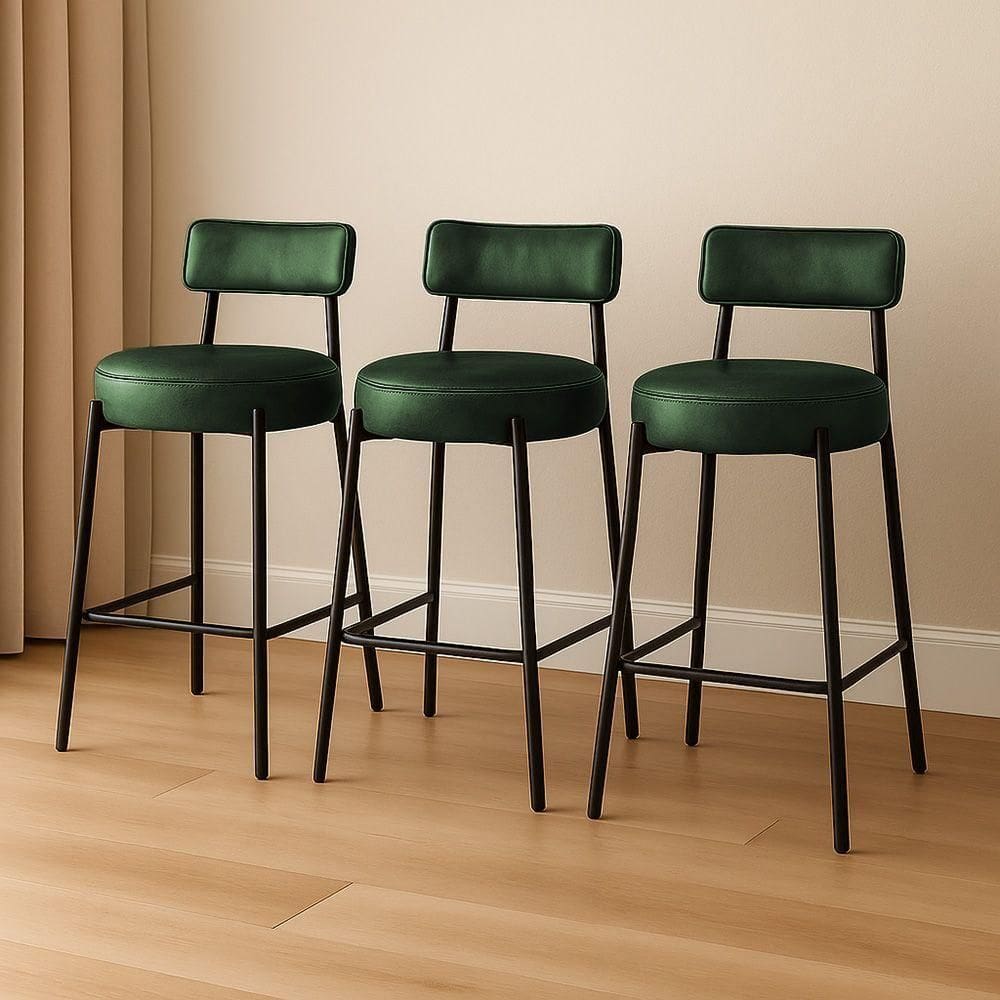 Banqueta Cozinha Alta Com Encosto Industrial Preto Kit 3 Londres Pu D03 - D`rossi Cor Verde