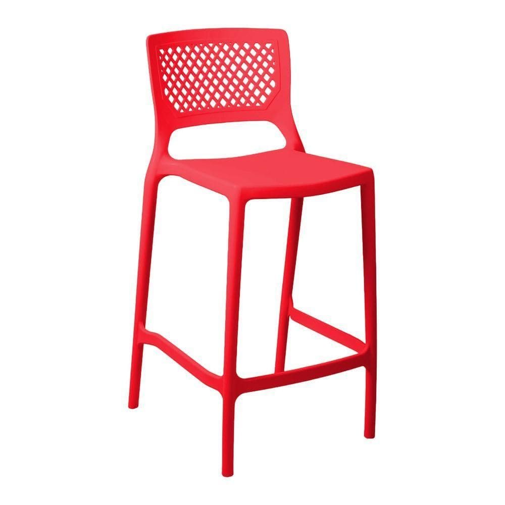 Banqueta Alta Para Cozinha Vermelho Pastel Empilhável Vênus Em Polipropileno Acrilys
