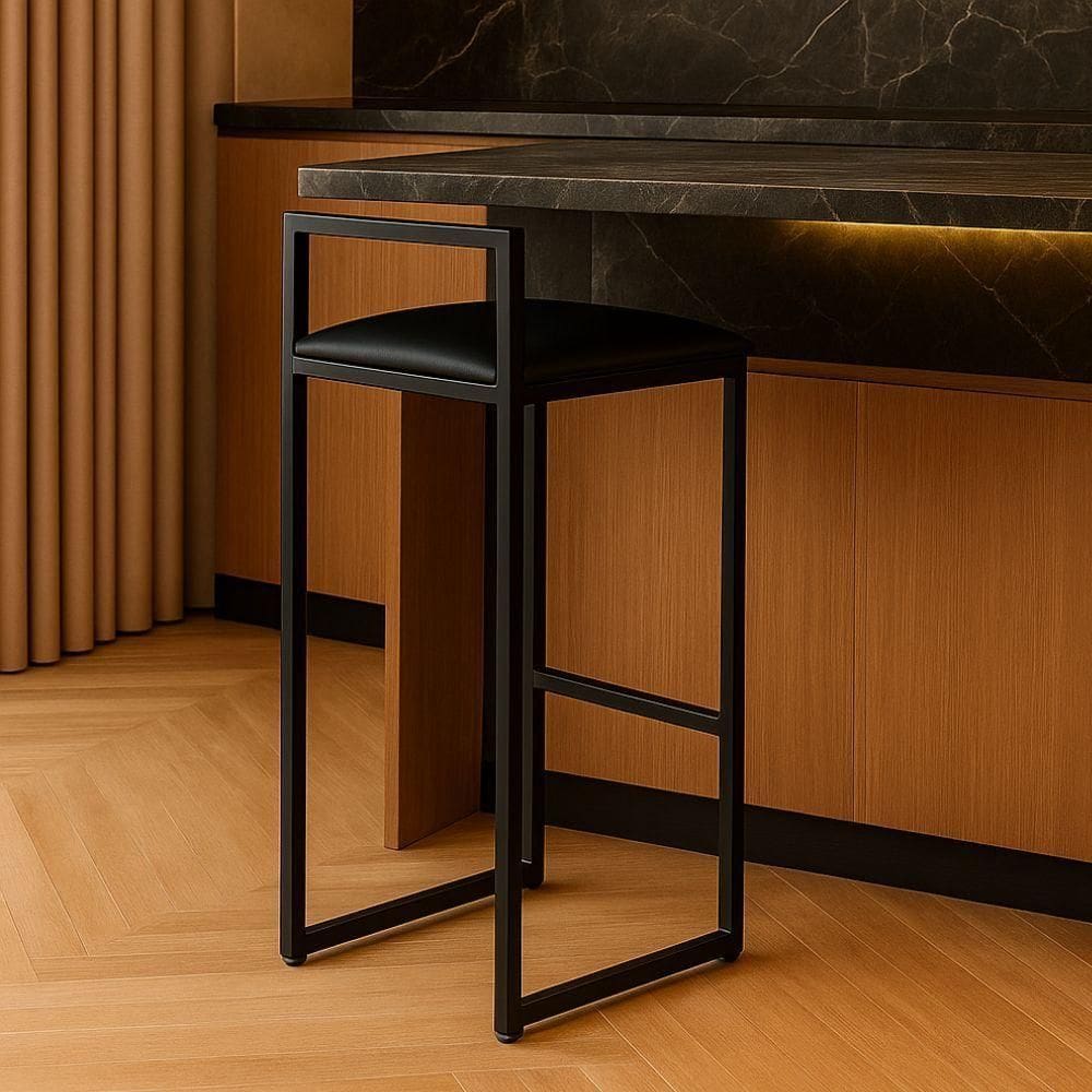 Banqueta Industrial Alta Sala Jantar Bar Bancada Cozinha Cor:preto