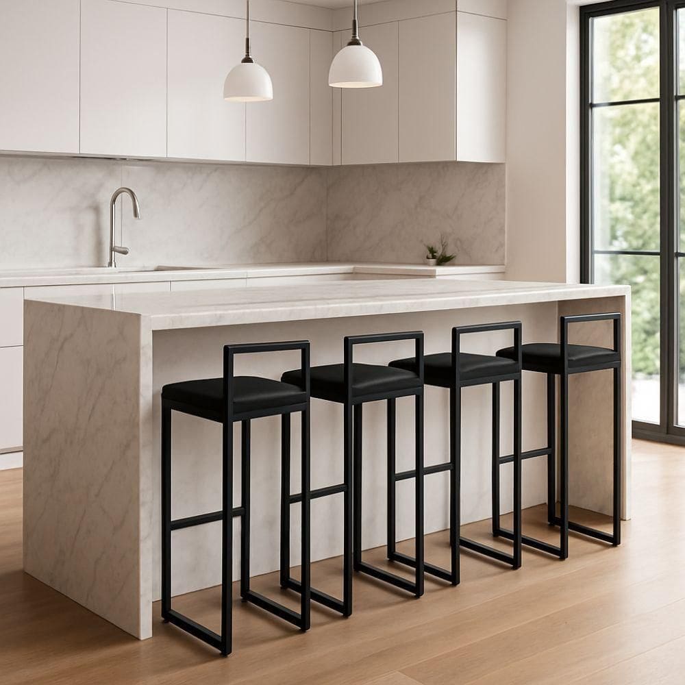 Kit 4 Banqueta Alta Ferro Cozinha Corino Bancada Gourmet Preto