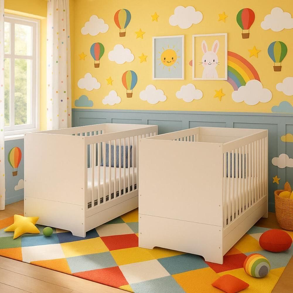 Kit Berço Para Gêmeos 3 Em 1 Para Colchão 60x130cm Multimóveis Mp4392 Branco