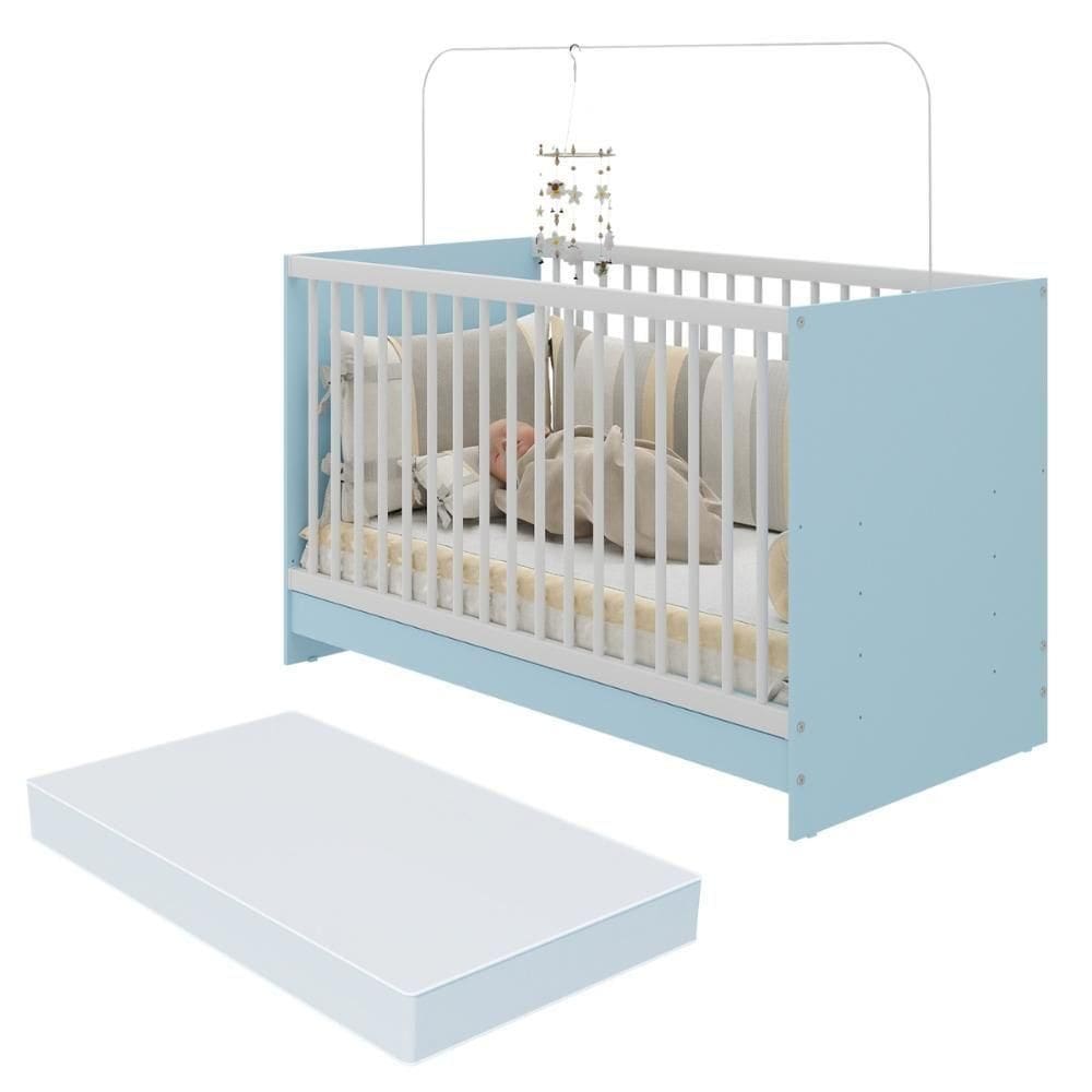 Berço 3 Em 1 Com Colchão Incluso Multimóveis Mp4394 Azul/branco