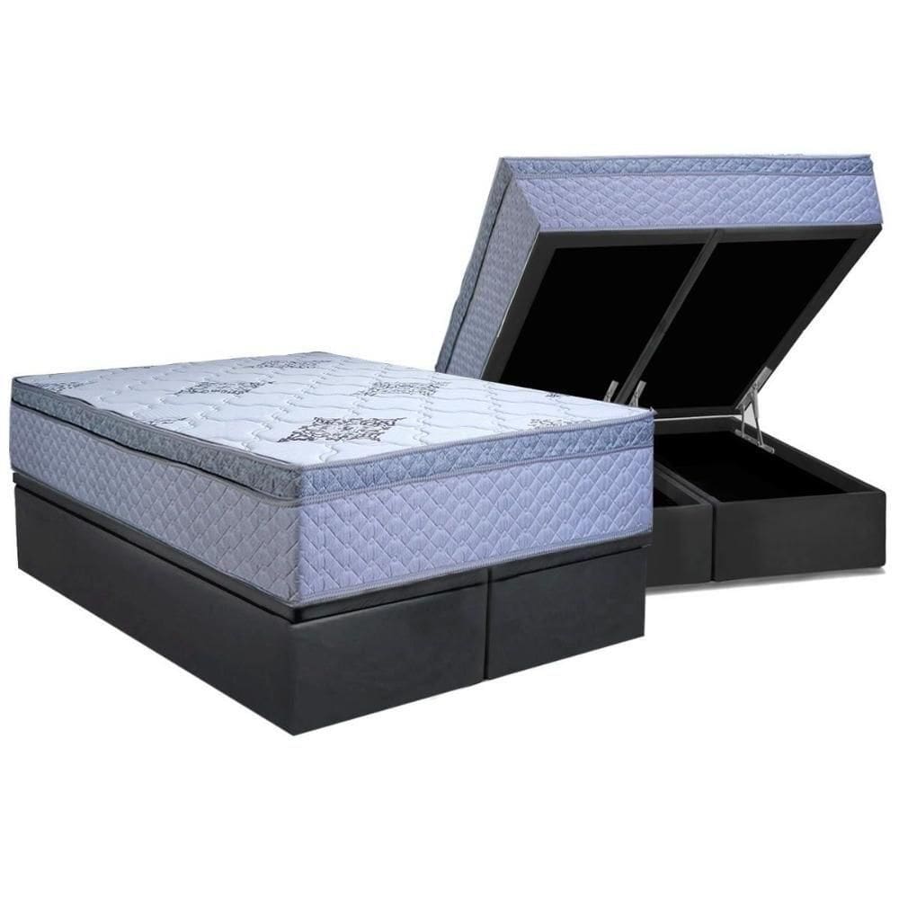 Cama Box Baú Queen: Colchão Ortopédico Paropas D28 Gold Extra Gray + Base Crc Suede Gray (158x198)