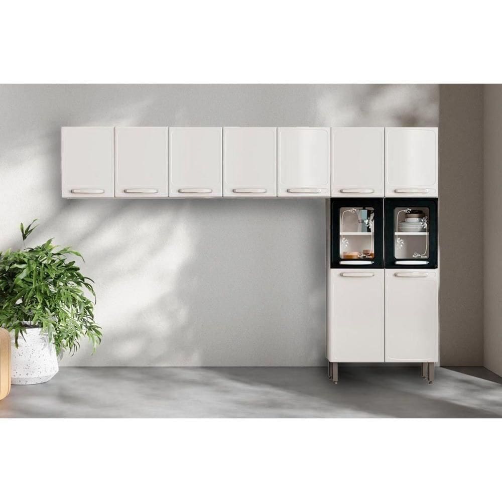 Cozinha Modulada Bertolini Evidence 3 Peças (2aéreos+1paneleiro) Cpt63 Branco-preto-bertolini