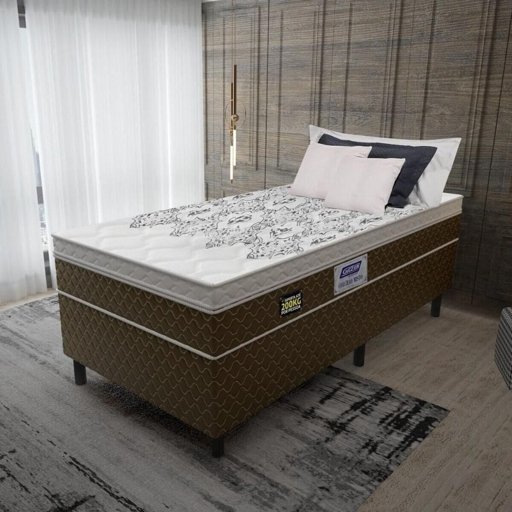 Cama Box Conjugado Solteiro Com Colchão 88x67x188 Stone Plus Gazin Cr35341 Marrom-branco