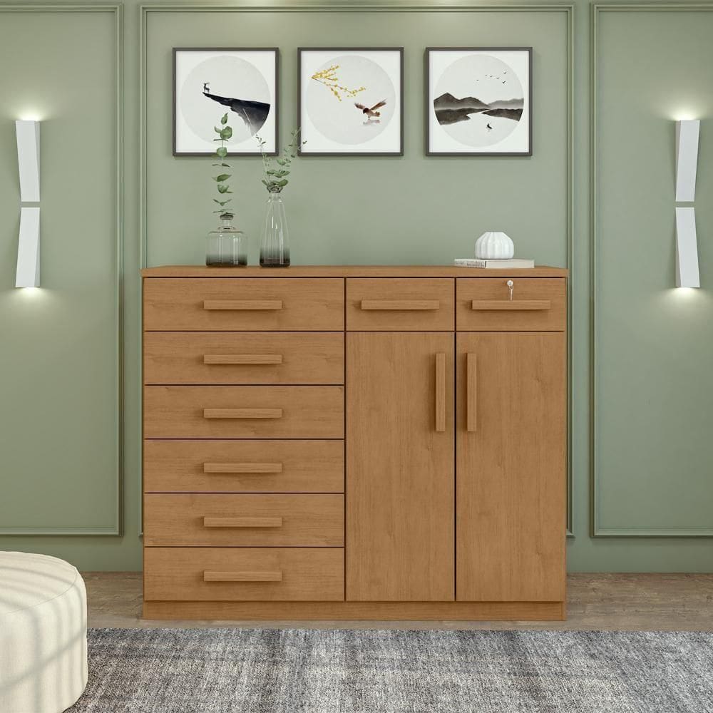 Cômoda 8 Gavetas 2 Portas Toronto Amendoa Clean -lopas