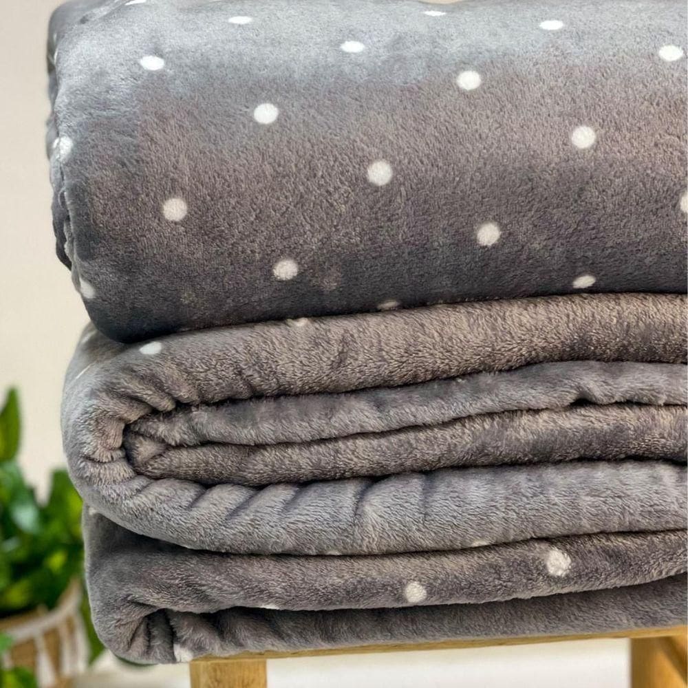 Cobertor Casal Flannel Poá Cinza
