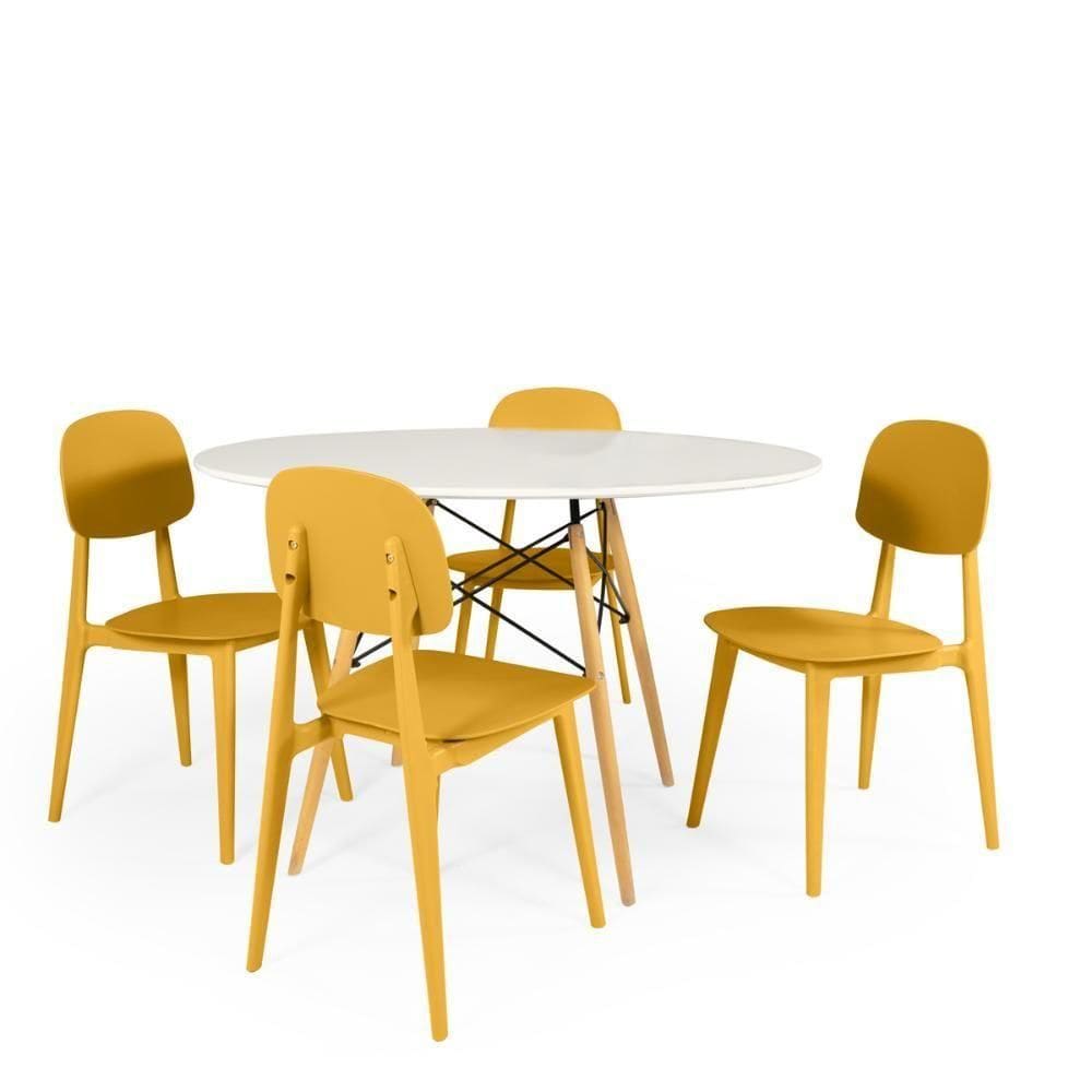 Conjunto Mesa De Jantar Redonda Eiffel 4 Cadeiras Itália