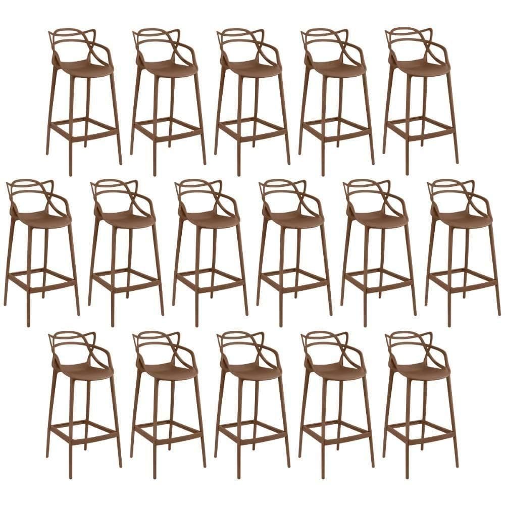 Kit 16 Banquetas Allegra Com Encosto Design Cozinha/bancada - Marrom