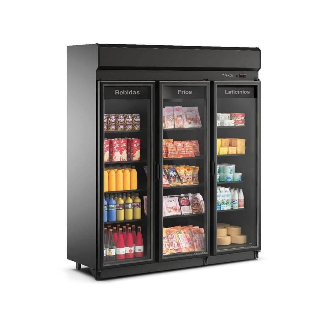 Expositor Refrigerado Vertical 1350 Litros Auto Serviço 3 Portas de Vidro Fricon ACFM1220 Total Black - 220V