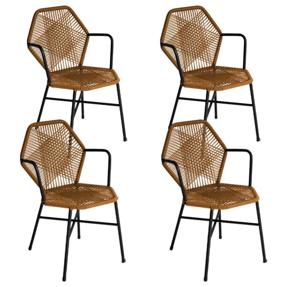 Kit 4 Cadeiras Tropicália Fibra Sintética Acesse Móveis Caramelo