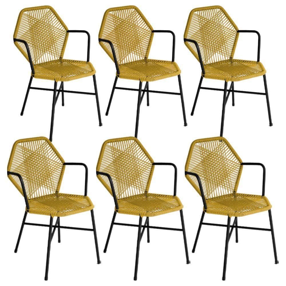 Kit 6 Cadeiras Tropicália Fibra Sintética Gourmet Acesse Móveis Amarelo